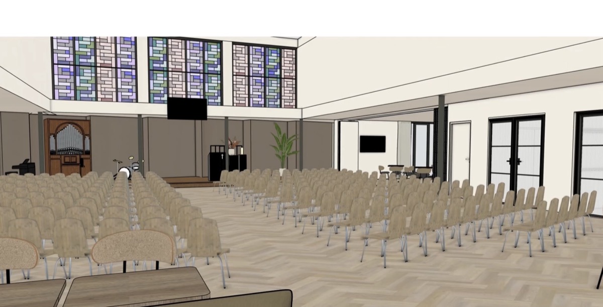 Render van de nieuwe kerkzaal